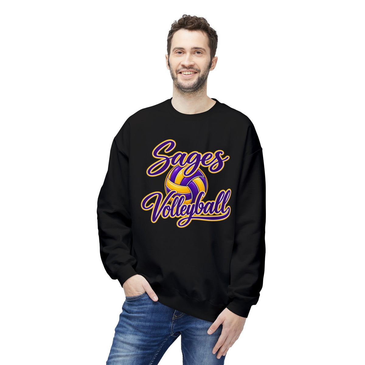 Sages Volleyball Crewneck Sweatshirt — Retro Script Volleyball Team Pullover