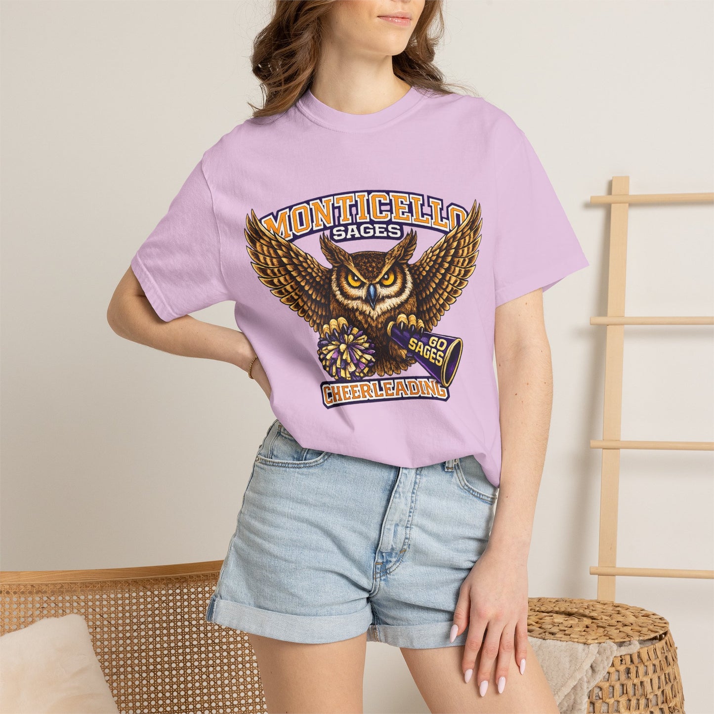 Monticello Sages Cheerleading T-shirt - Vintage Owl & Wings Team Tee
