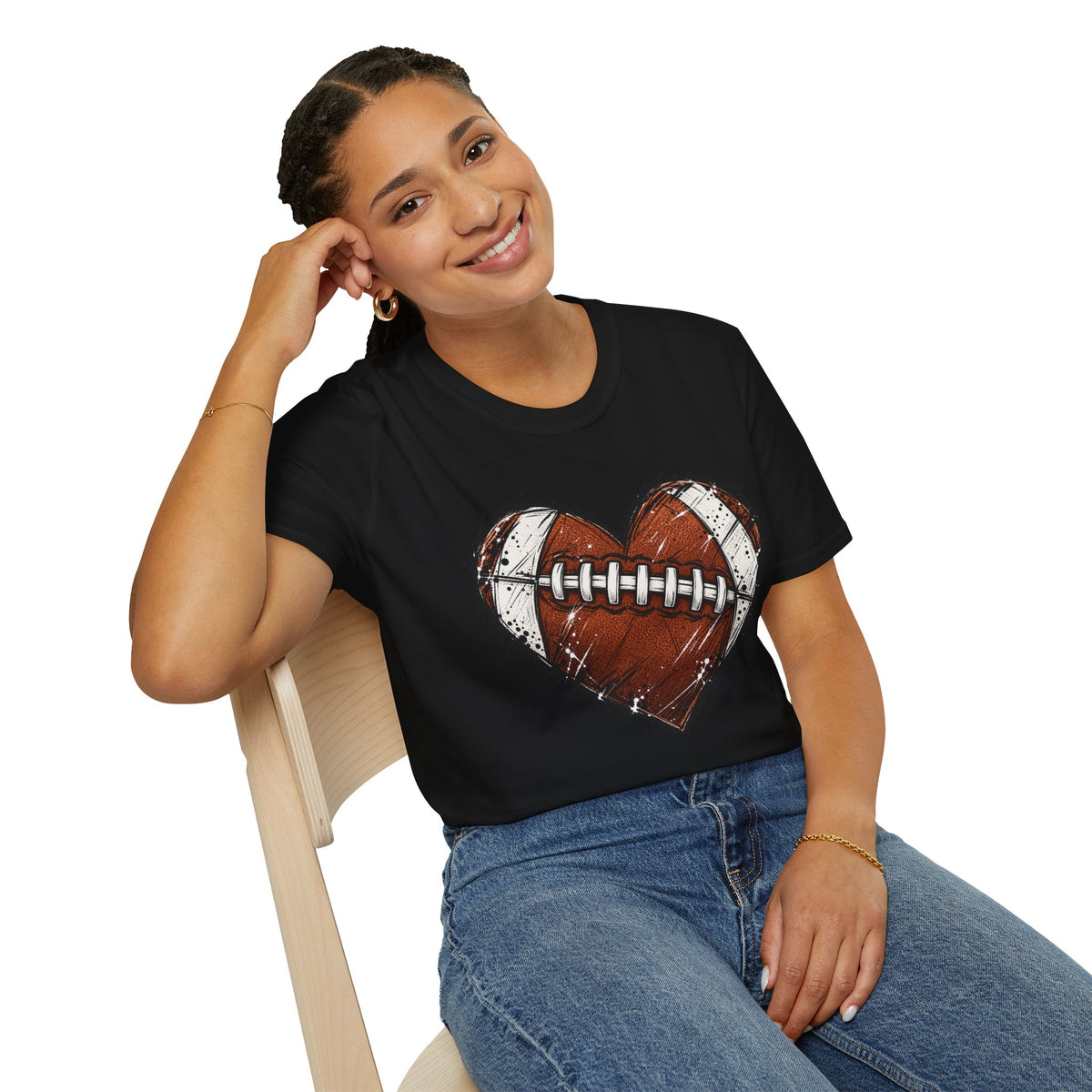 Football Heart Graphic T-Shirt — Vintage Grunge Sports Tee