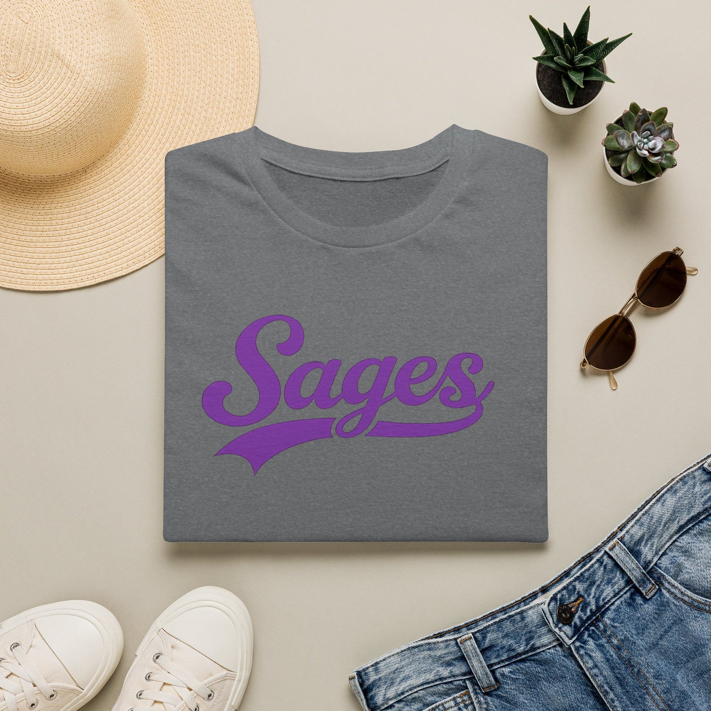 Sages Script T‑Shirt — Vintage Purple Team Logo Tee