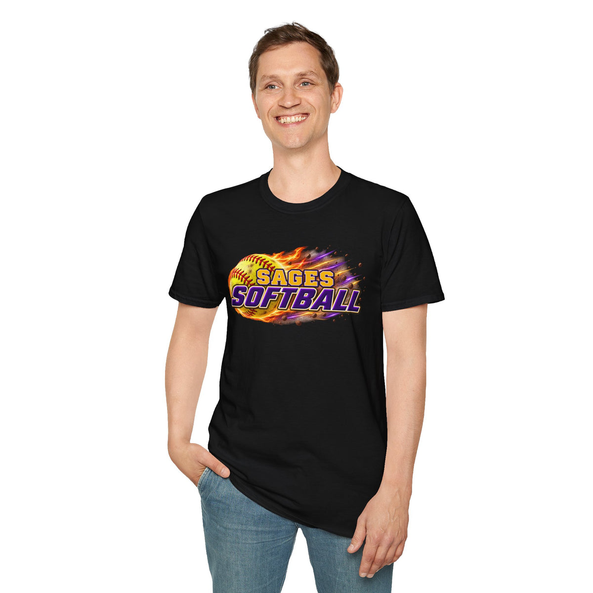 Sages Flaming Softball Graphic T‑Shirt