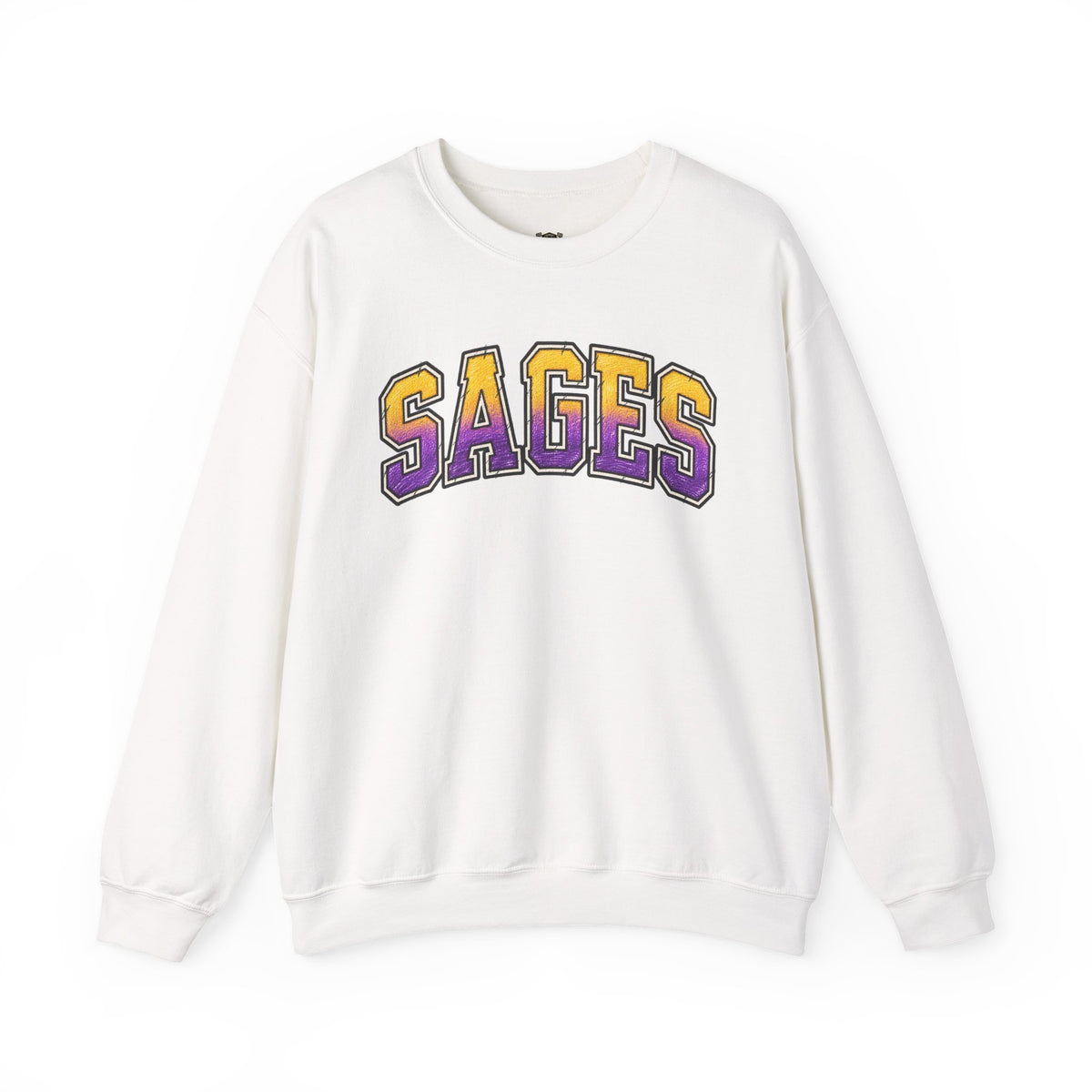 Sages Varsity Crewneck Sweatshirt — Retro Purple & Gold Collegiate Pullover