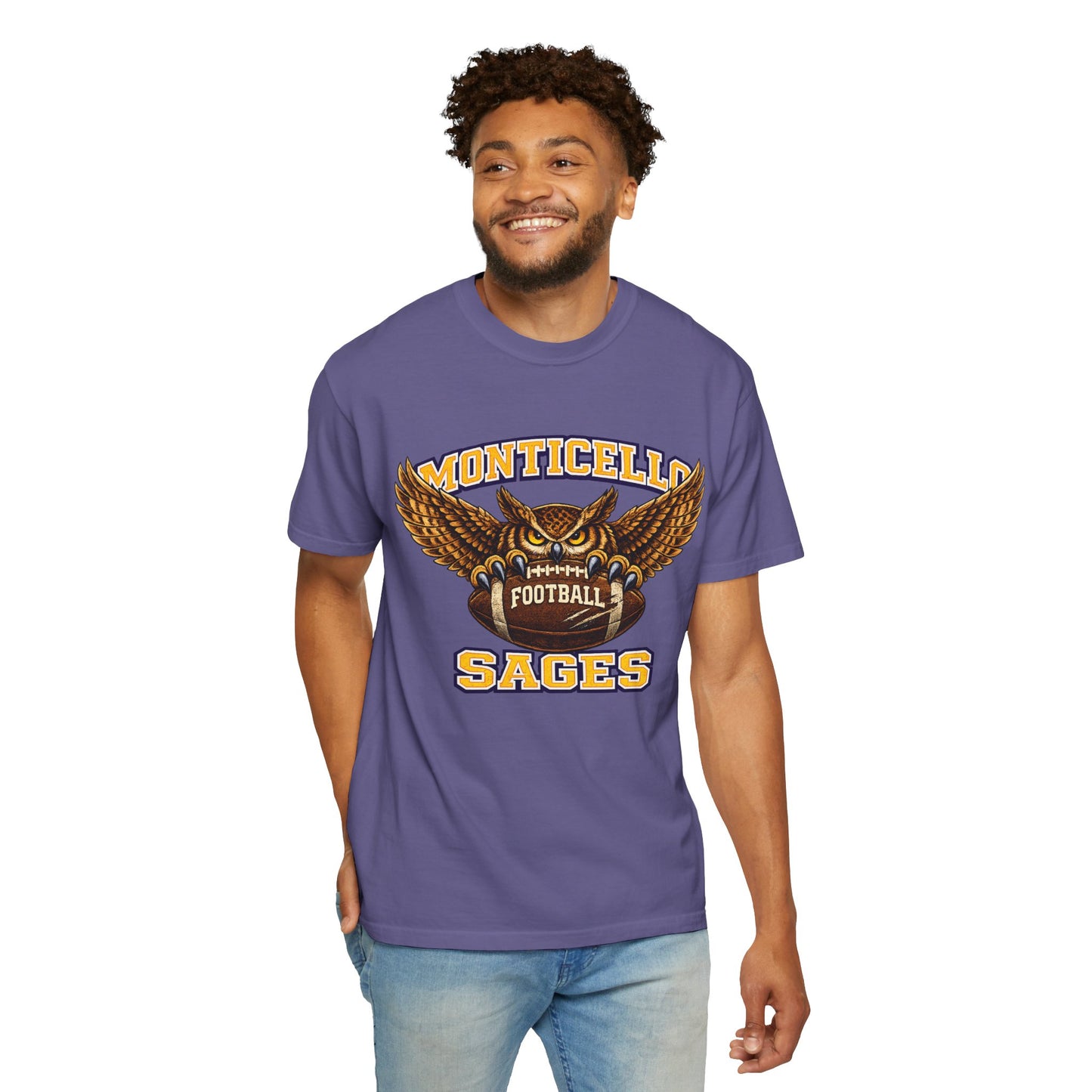 Monticello Sages Football T-Shirt — Vintage Owl & Wings Team Tee