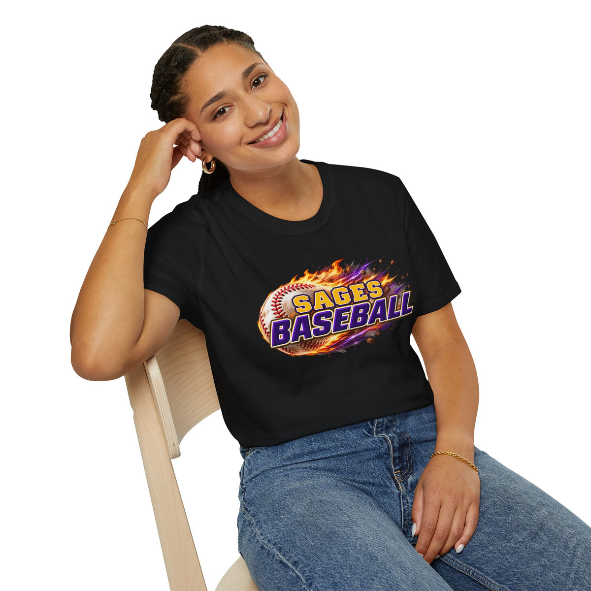 Sages Flaming Baseball T-Shirt — Flaming Baseball Team Tee