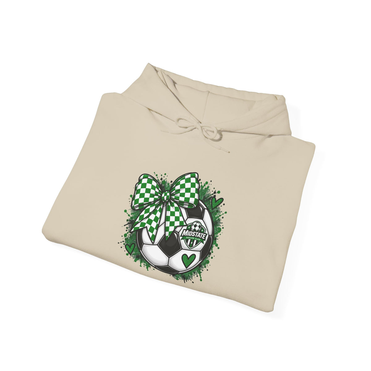 Midstate Soccer Hoodie — Green Plaid Bow Kitty Design