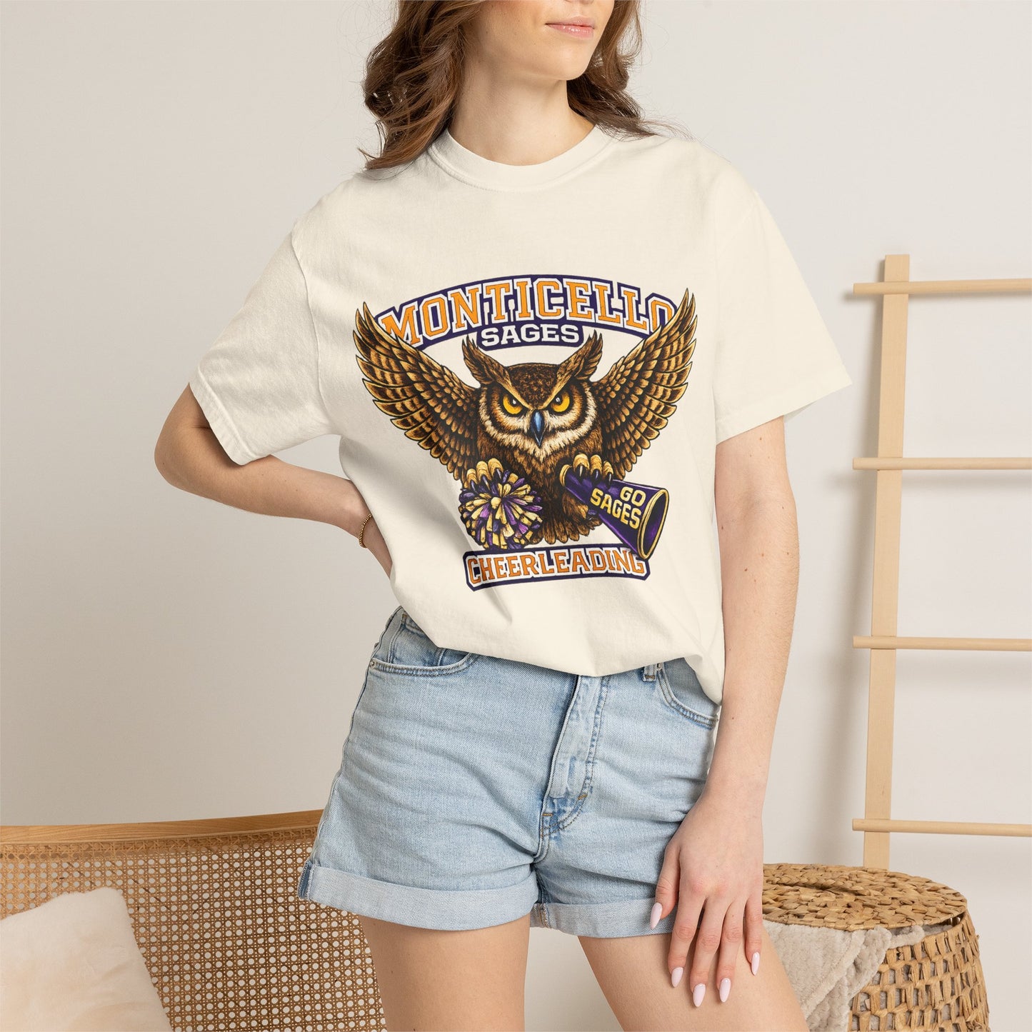 Monticello Sages Cheerleading T-shirt - Vintage Owl & Wings Team Tee