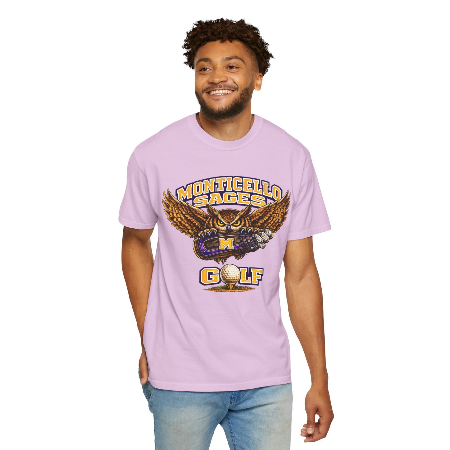 Monticello Sages Golf T-Shirt — Vintage Owl & Wings Team Tee