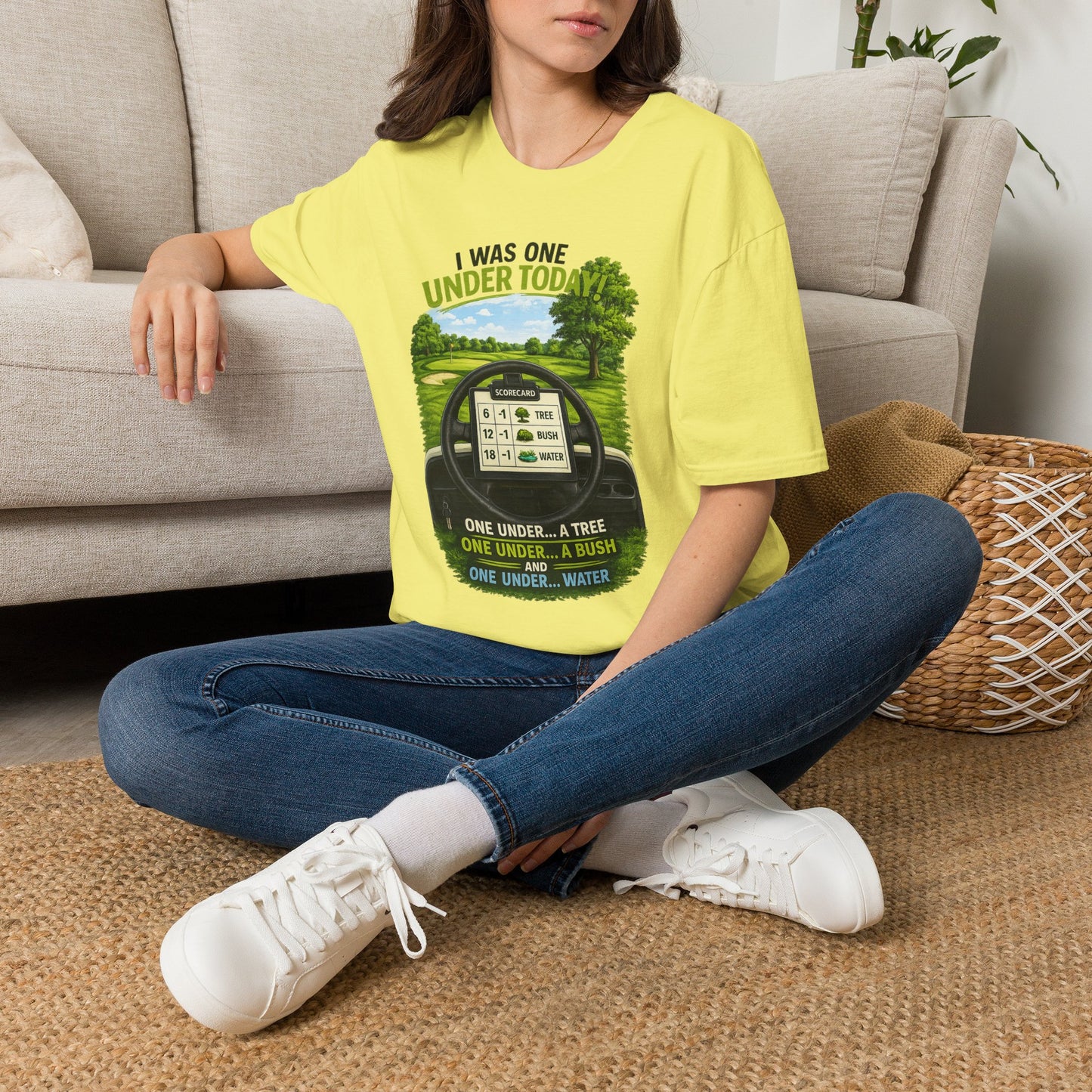 Golf T-Shirt — "I Was One Under Today" REALISTIC VIEW - Funny Scorecard Design