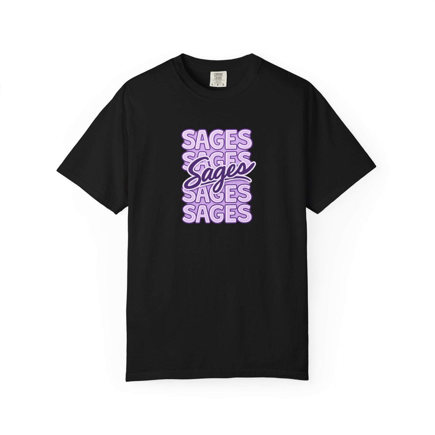Sages Retro Stacked Text T-Shirt — Lavender Graphic Tee