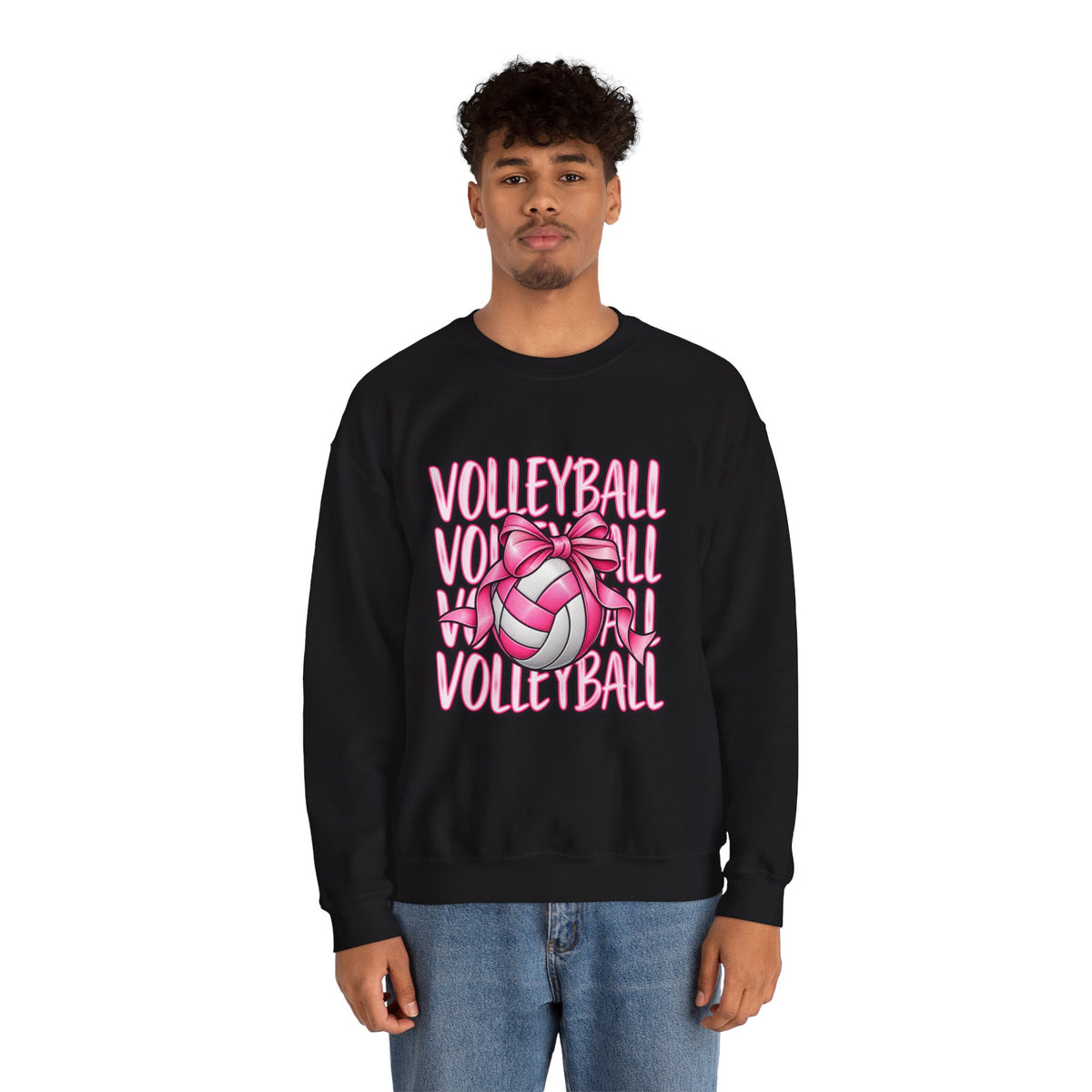 Volleyball Bow Sweatshirt — Pink Volleyball Graphic Crewneck