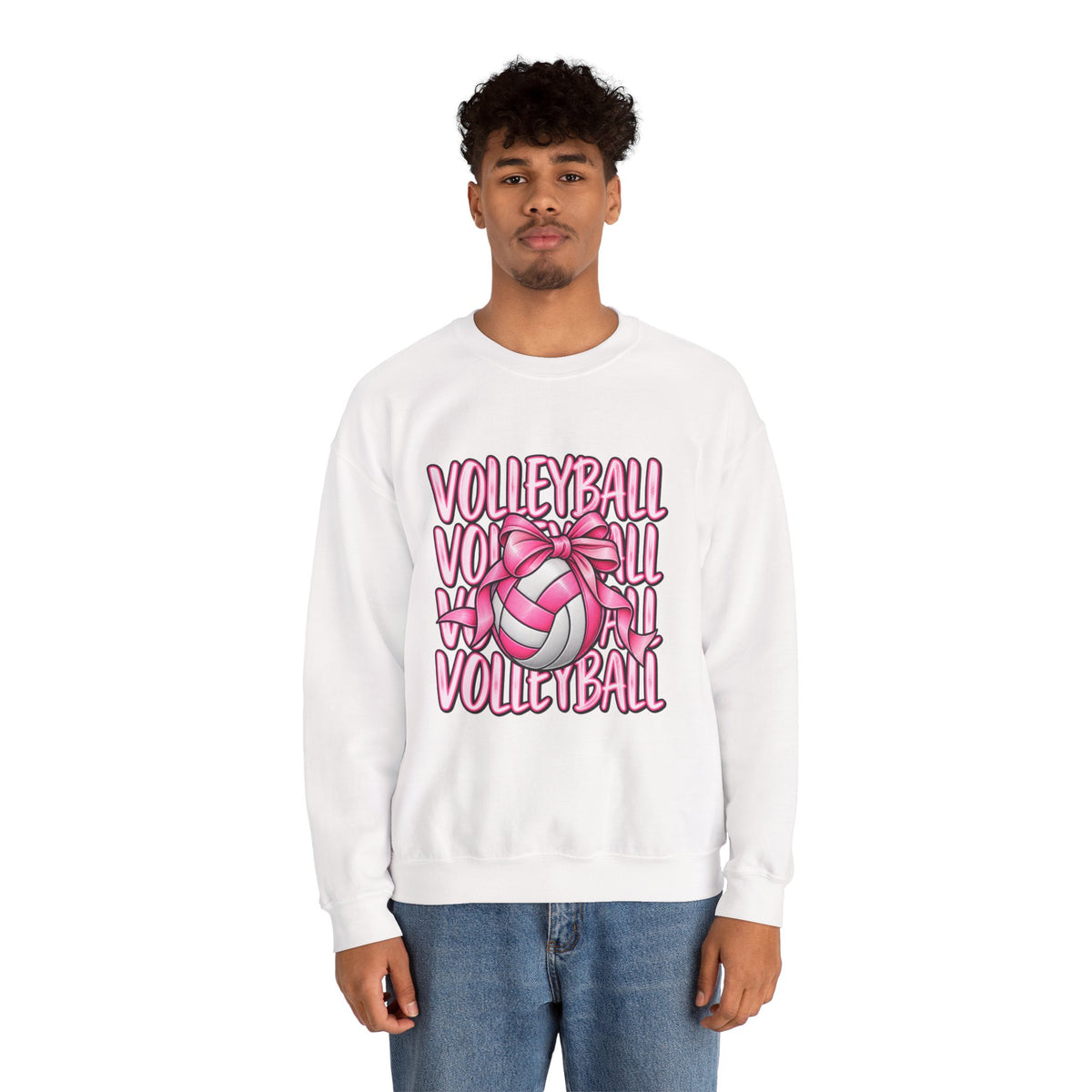 Volleyball Bow Sweatshirt — Pink Volleyball Graphic Crewneck