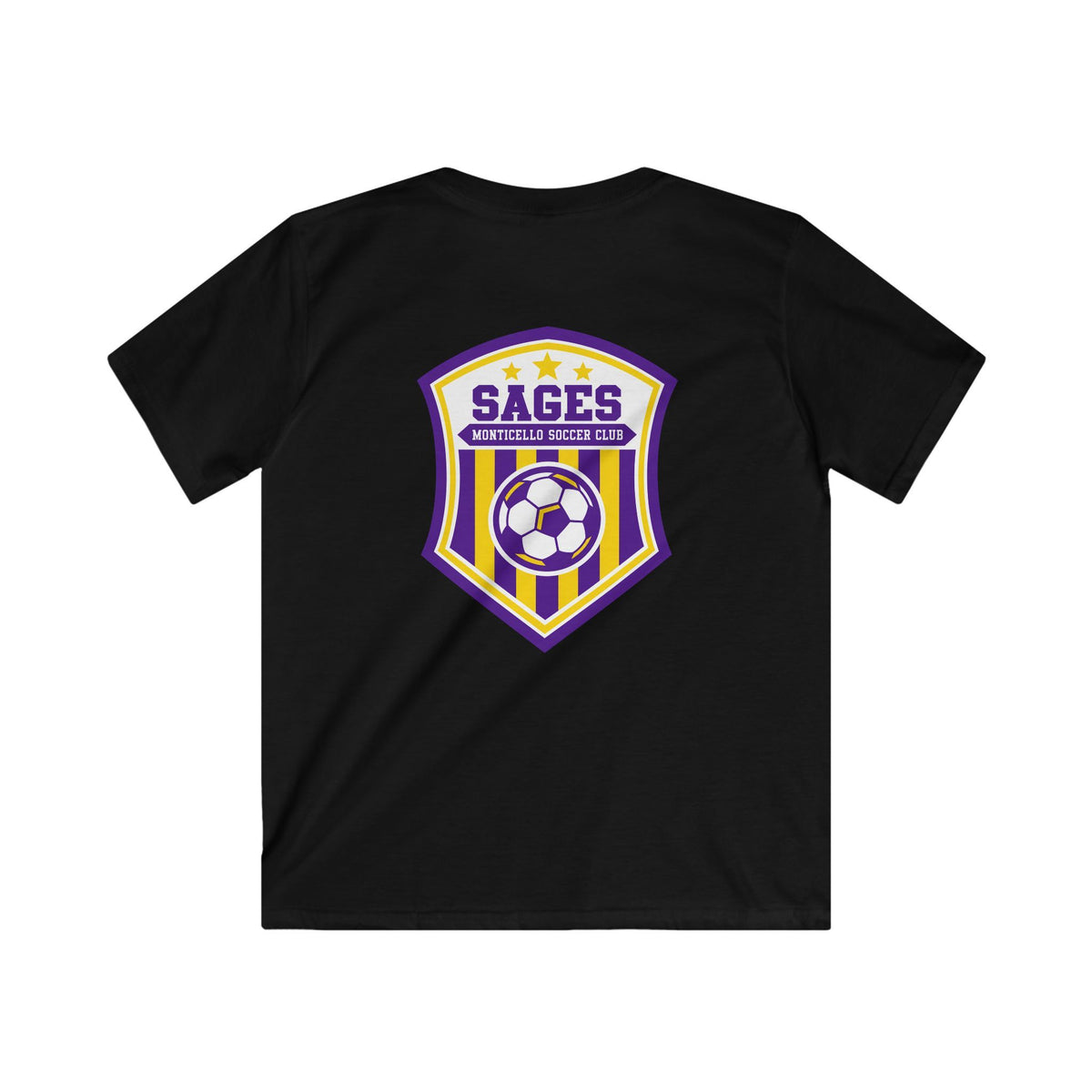 YOUTH Monticello Soccer Club T-Shirt — Minimal Chest Logo With Crest On Back