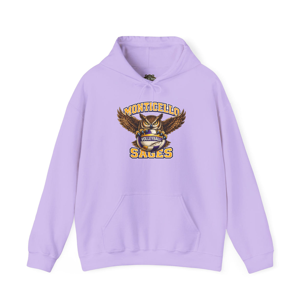 Monticello Sages Volleyball Hoodie — Wingspread Owl Mascot School Sweatshirt