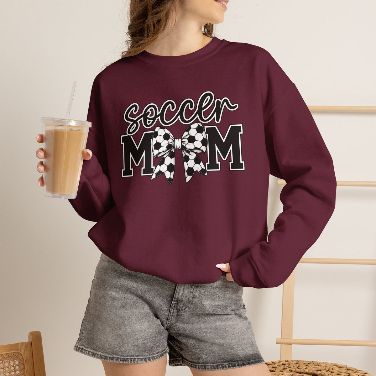 Soccer Mom Crewneck Sweatshirt — Cheer Mom Graphic Pullover with Soccer Bow
