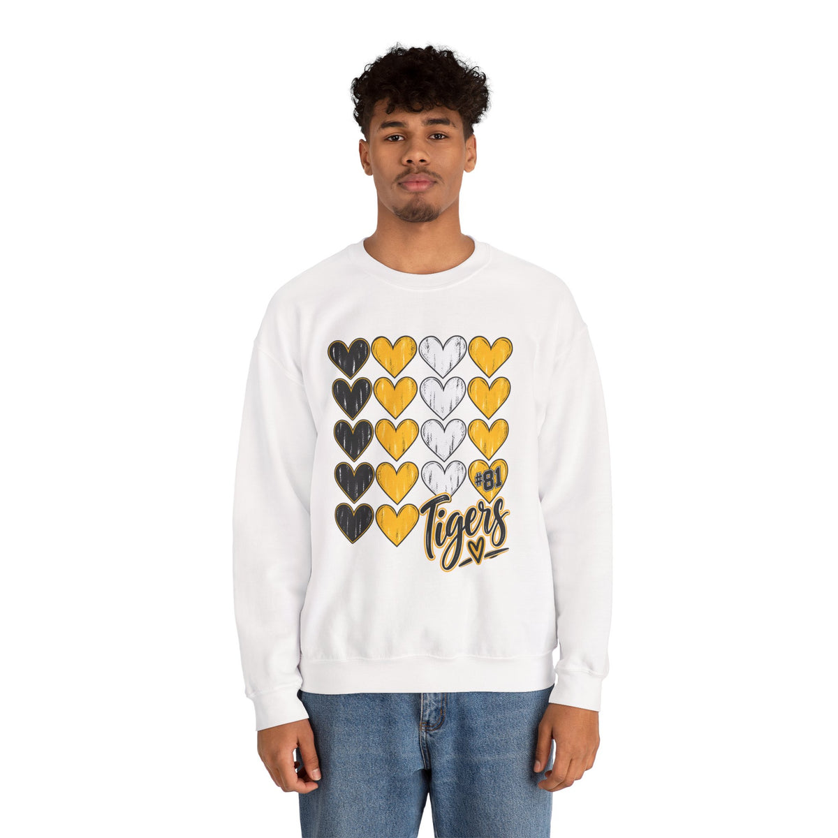 Tigers Heart Crewneck Sweatshirt — Black & Gold School Spirit
