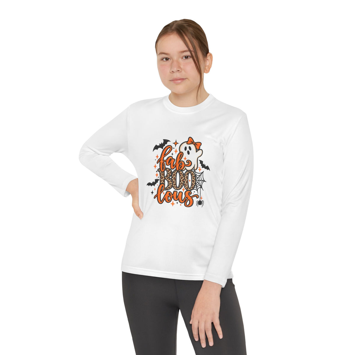 Youth Long Sleeve Tee - "Fab BOO Lous" Halloween Ghost Design