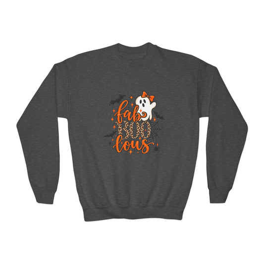 Youth Halloween Crewneck Sweatshirt - "Fabulous" Ghost & Bats Graphic