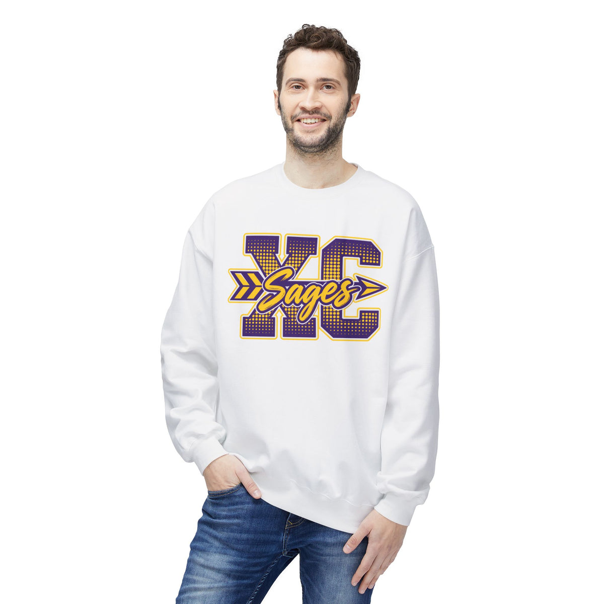 Cross Country Sages Crewneck Sweatshirt — Purple & Gold School Spirit