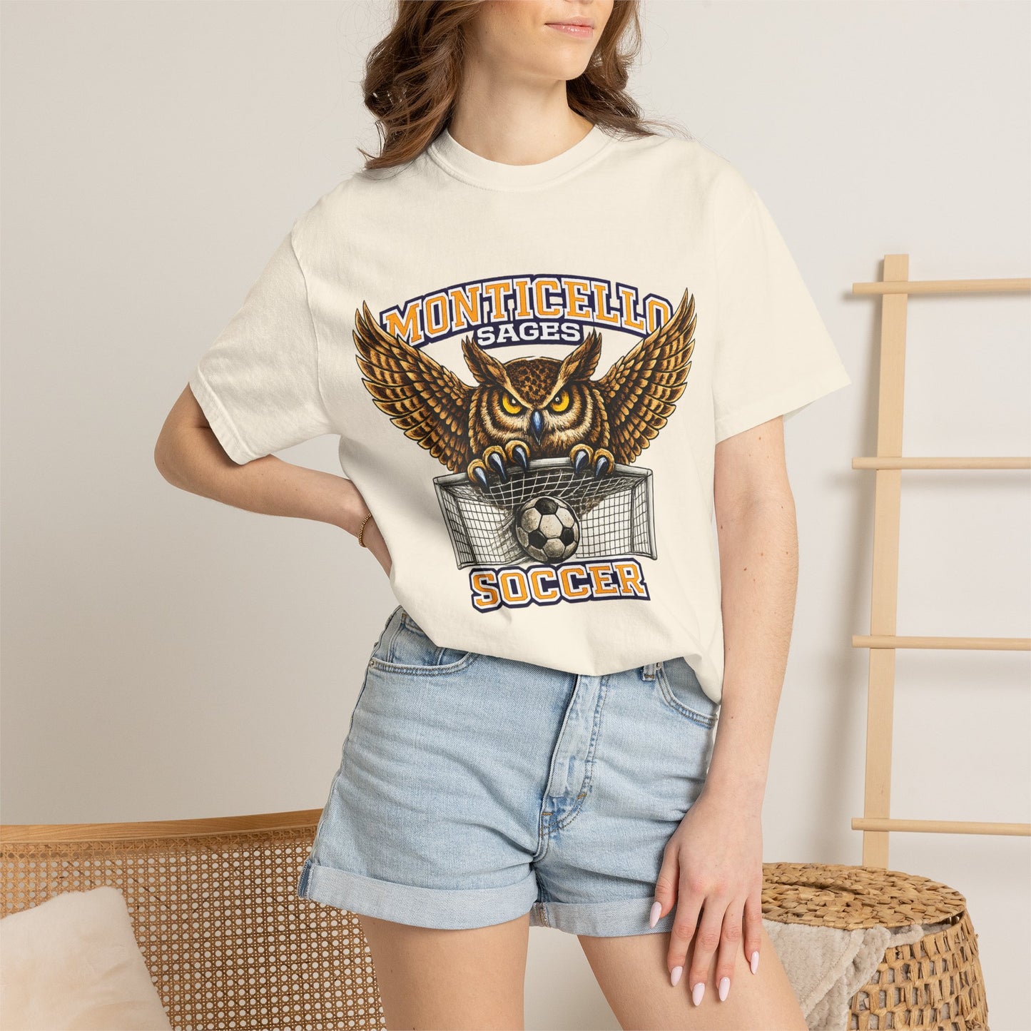 Monticello Sages Soccer T-Shirt — Vintage Owl & Wings Team Tee