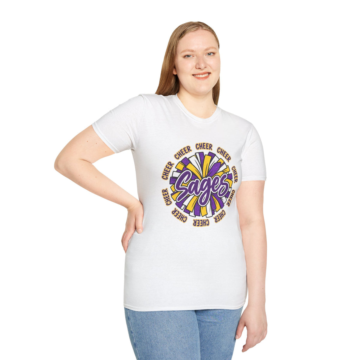 Sages Cheer T-Shirt — Purple & Gold Pom Design