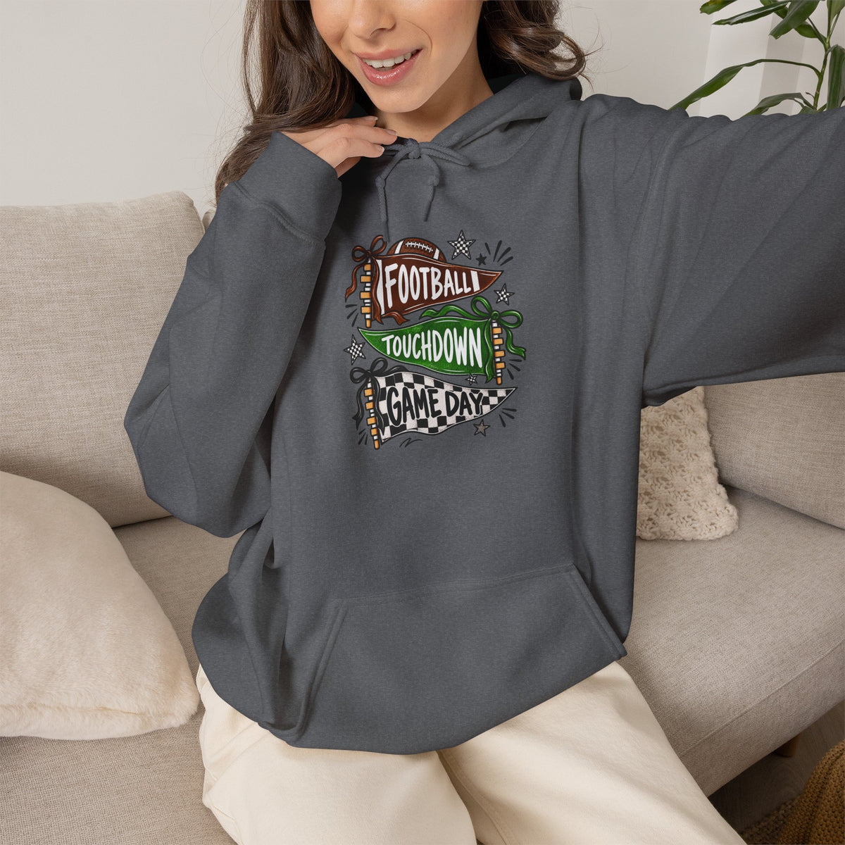Football Touchdown Game Day Hoodie - Retro Grunge Sports Sweatshirt