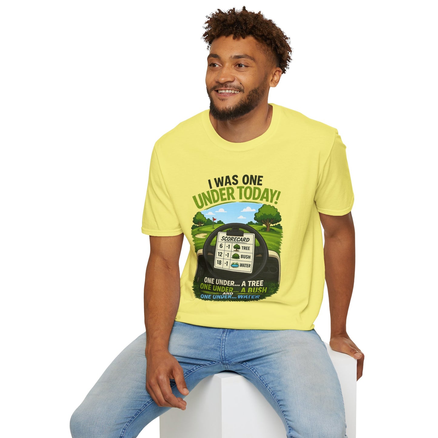 Golf T-Shirt — "I Was One Under Today!" ANIMATED VERSION - Scorecard Golf Humor Shirt