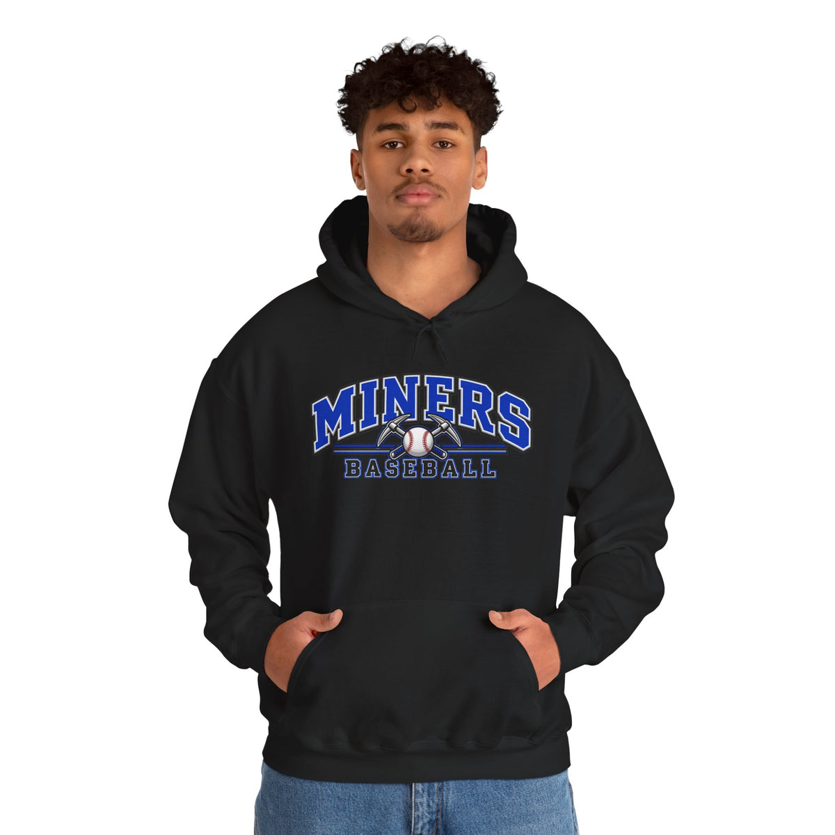 Miners Baseball Hoodie — Pickaxe Cross Logo Graphic