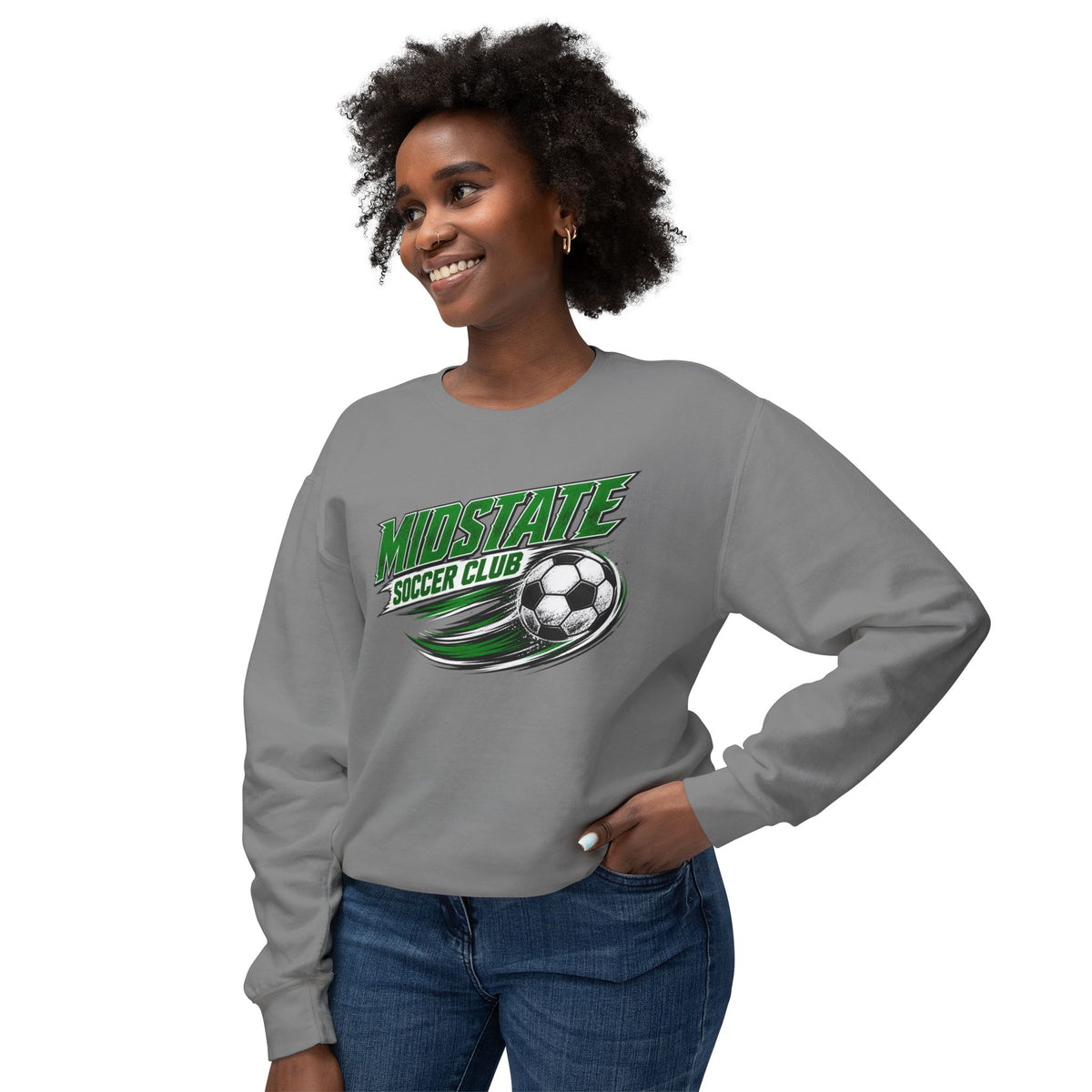 MidState Soccer Club Crewneck Sweatshirt — Vintage Green Soccer Ball Design