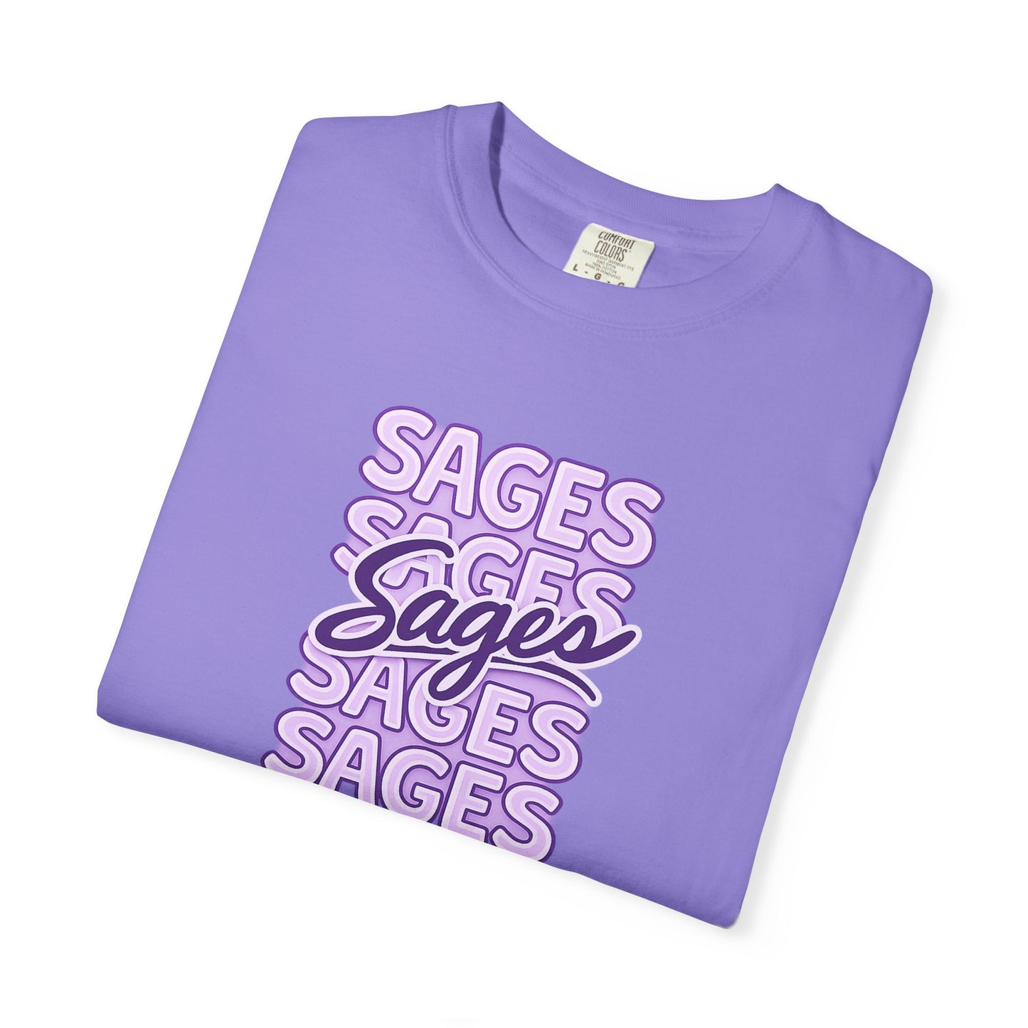 Sages Retro Stacked Text T-Shirt — Lavender Graphic Tee