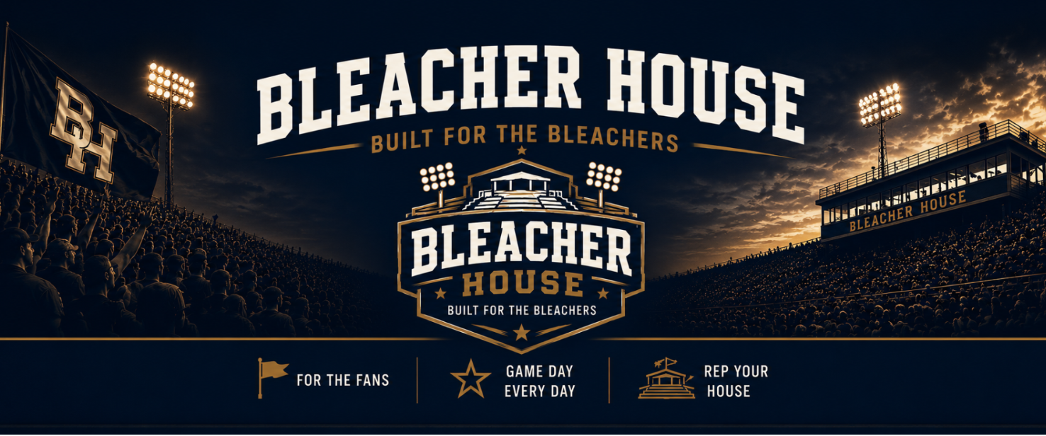 Advertisement for Bleacher House with stadium background